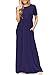 Women's Short Sleeve Crew Neck Long Maxi Casual Dress Medium Size Navy