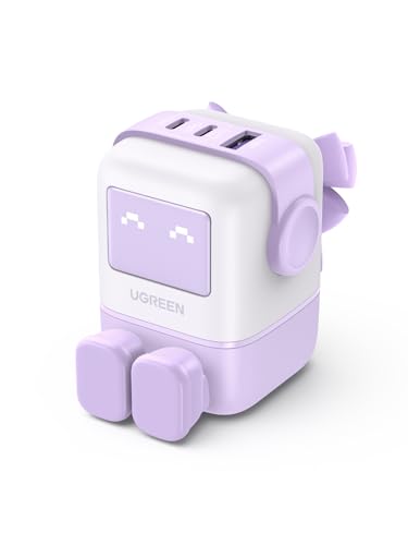UGREEN UNO 65W USB C Charger 3-Port Nexode GaN Fast Charge Wall Plug Funny LED Display Compact Type-C Power Adapter Compatible for MacBook/HP/Dell/Lenovo, iPhone 17 Pro Max, Galaxy S25 Ultra- Purple