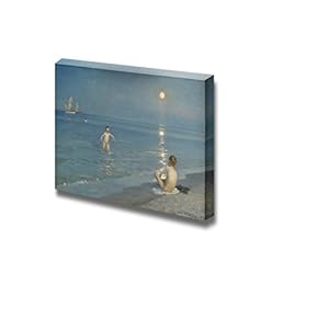 Boys Bathing at Skagen, Summer Evening by Peder Severin Kroyer - Canvas Print Wall Art Famous Painting Reproduction - 12" x 18"