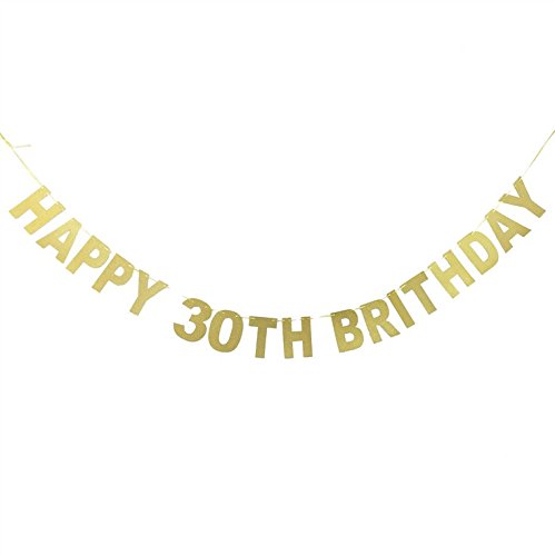 Veewon Happy 30th Birthday Banner Gold Glitter Letters Bunting Garlands 30th Birthday Anniversary Party Photo Prop Decor