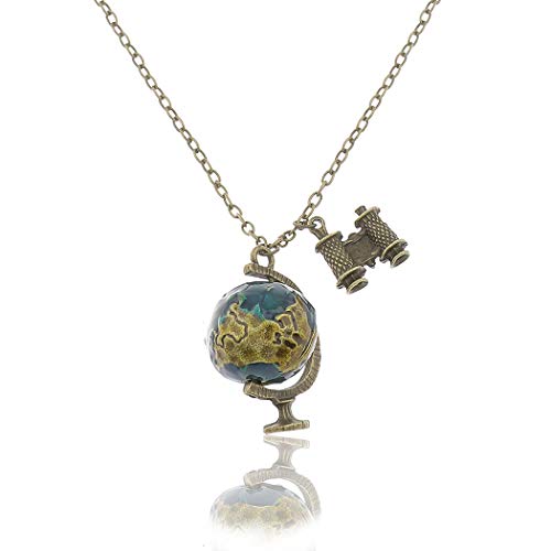 Barogirl Earth Globe Necklace Telescope Vintage World Travel Accessories Jewelry for Women and Girls