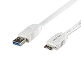 (100cm - 3 Foot - 1M) USB 3.0 A to Micro B FLAT High Speed Cable for WD/Seagate/Toshiba/Samsung/Hitachi External Hard Drives - White