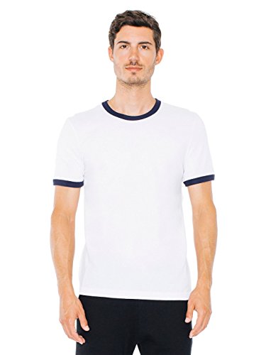 American Apparel Men 50/50 Crewneck Ringer T-Shirt Size L White / Navy