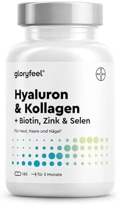 Hyaluronsäure + Kollagen 180 Kapseln - mit Biotin, Vitamin C, Zink, Selen & Silizium - für Haut, Haare, Nägel* - laborgeprüft & in Deutschland entwickelt