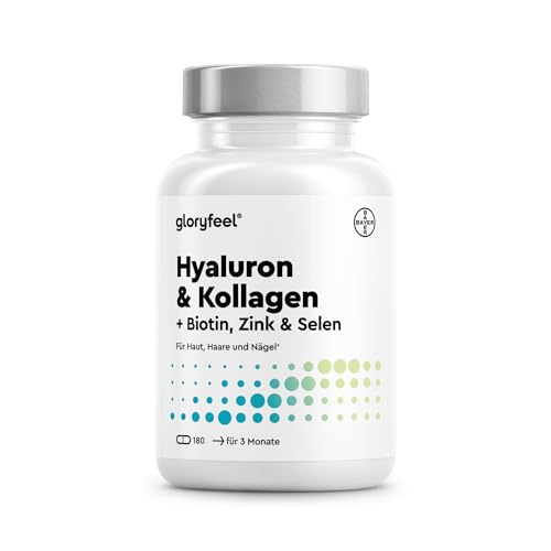 Hyaluronsäure + Kollagen 180 Kapseln - mit Biotin, Vitamin C, Zink, Selen & Silizium - für Haut, Haare, Nägel* - laborgeprüft & in Deutschland entwickelt