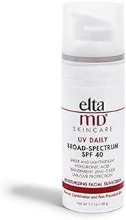 EltaMD UV Daily Face Sunscreen Moisturizer with Hyaluronic Acid, Broad Spectrum SPF 40, Non greasy, Sheer Zinc