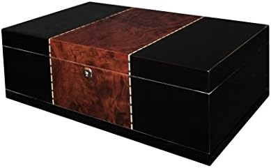 NEW TICKER II COUNT HIGH LACQUER PIANO WALNUT BURL FINISH CIGAR HUMIDOR BOX