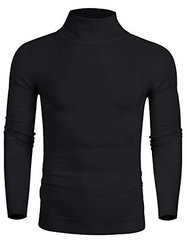 Mens Lightweight Long Sleeve Turtleneck Top Pullover Slim Fit Thermal Sweater Black L