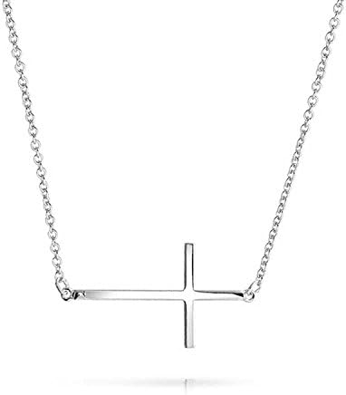 Sterling Silver Sideways Horizontal Cross Pendant Necklace For Women