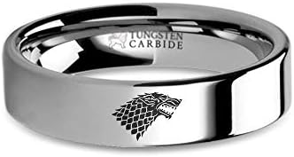 Game of Thrones House Stark Direwolf Sigil Engraved Tungsten Ring - 6 mm