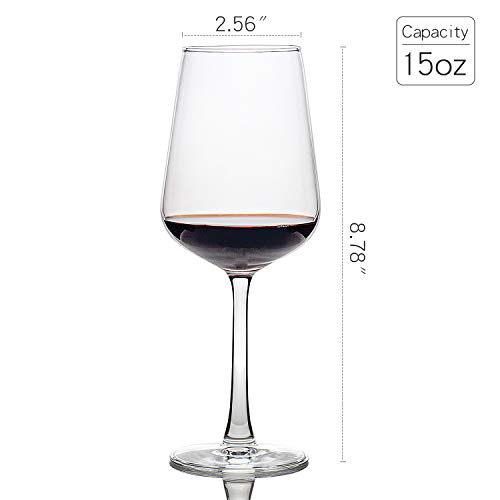 15-Oz Red White Wine Glasses Set of 8, Long Stem Clear Party Simple Wine Cups, Wedding Party Glassware