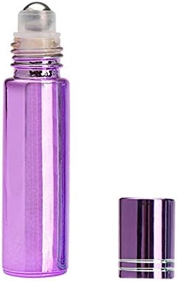 Glass Roller Bottles with Stainless Steel Ball, 10ml Essential Oil Roller Bottles for Essential Oils, Perfumes, Lip Balms, Roll on Bottles Dropper Included (6 Pack, Plating purple)