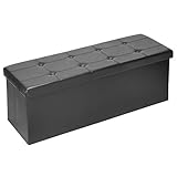 Amooly XL Faux Leather Folding Storage Ottoman Bench, 43 inch Storage Chest Footrest Padded Seat Black