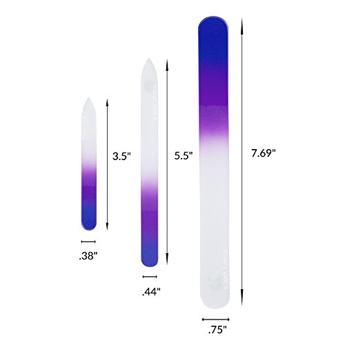Set of 3 Sizes Ombre Crystal Glass Nail Files, Small and Medium Manicure Files and Large Pedicure File