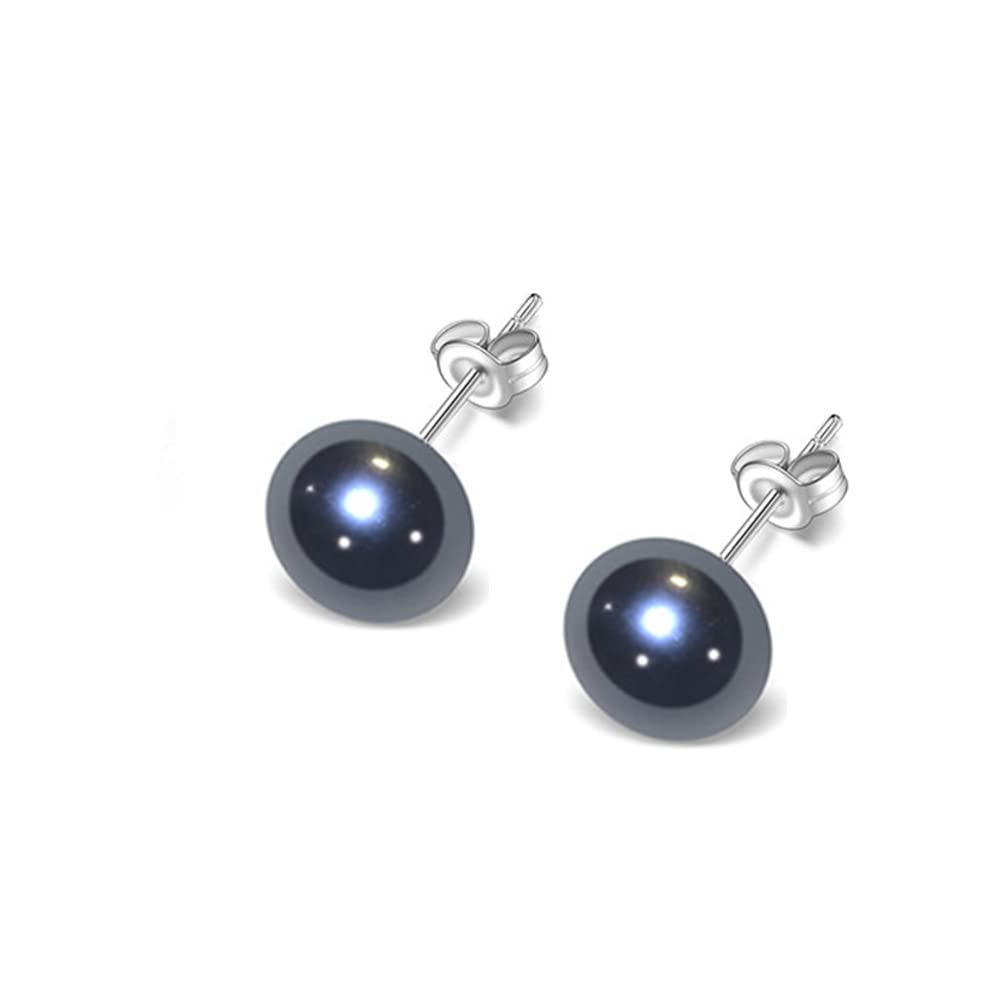 TreasureBay Women's Large Pearl Stud Earrings 8-9mm Freshwater Pearl Stud Earrings With 925 Silver (Black)