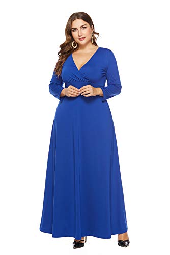 Gloria&Sarah Women's Solid V-Neck 3/4 Sleeve Plus Size Evening Party Maxi Dress