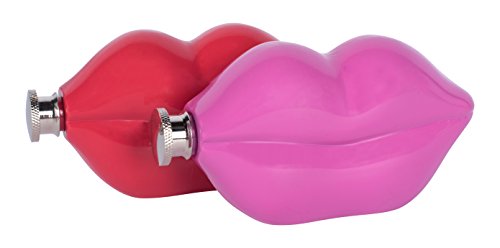 Chill-O Stainless Steel Lip Flask Set of 2 - 6 Oz Pink & Red Liquor Flask - Whiskey Flask