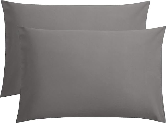 SEVEN4-UK 2 Grey Microfiber Pillow cover Super and Cozy Envelope Closure Bed Pillow Cases 50x80 cm Easy to Use Attractive Colours Breathable & Durable Pillow Case Set Easy to Wash
