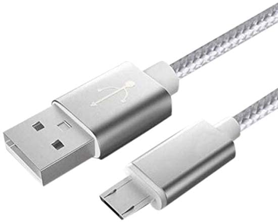 Pack of 3 Micro USB Nylon Metal Cables for Xiaomi Redmi S2 Android Smartphone Charger Connector (Silver)
