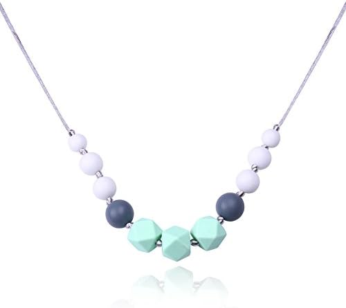 Teething Necklace for Babies 100% BPA Free Baby Toys and Chew Beads-Hard + Soft + Cushy Beads Mom Fashion Silicone Necklace