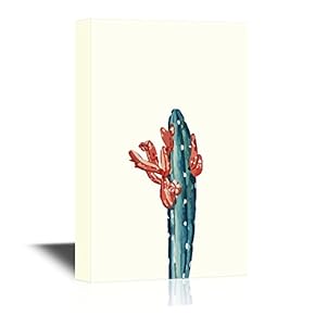 Canvas Wall Art - Cactus with Red Flowers - Gallery Wrap Modern Home Art | Ready to Hang - 12x18 inches