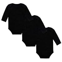 JWWN 3 Pack Baby Boys Long Sleeve Onsies 100% Cotton Solid Color Infant Bodysuit,(Black,3M)