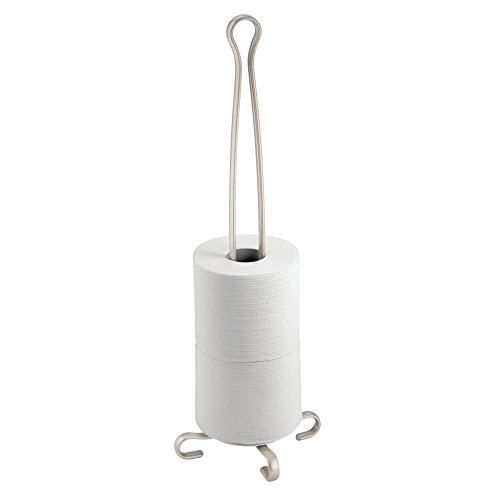 mDesign Free-Standing Toilet Paper Holder Stand with Storage for 3 Rolls of Reserve Toilet Tissue - for Bathrooms, Guest Baths - Holds Mega Rolls - Pack of 2, Durable Wire with a Satin Finish