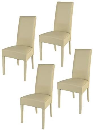 Tommychairs - Set of 4 modern chairs LUISA for kitchen, dining room and restaurant, structure in wood of beech painted sand and an upholstered seat covered in eco leather colour sand
