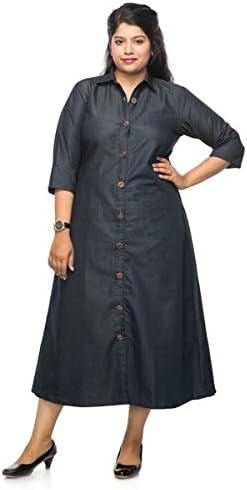Xxllent Plus Size 3/4th Denim Dress - Black