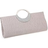 CROSSBABY Women Elegant Clutch Purse Rhinestones Pleated Wedding Clutch Handbag Formal Evening Bag Party