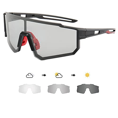 ESTOVE Photochromic Sports Sunglasses Protection Cycling Glasses Full Frame Cycling Sunglasses Frame Riding Ski Goggles Eyewear for Outdoor Sport Cycling Running Climbing Fishing Golf