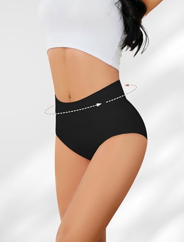 VOENXE Calzones de Mujer Algodon,Cintura Alta Ropa Interior Postparto,Bragas Pantaletas Control Abdomen,Tiro Alto Panties Elástico,Cotton Underwear Women Compresion,Braguitas Suave Y CóModo,4 Piezas