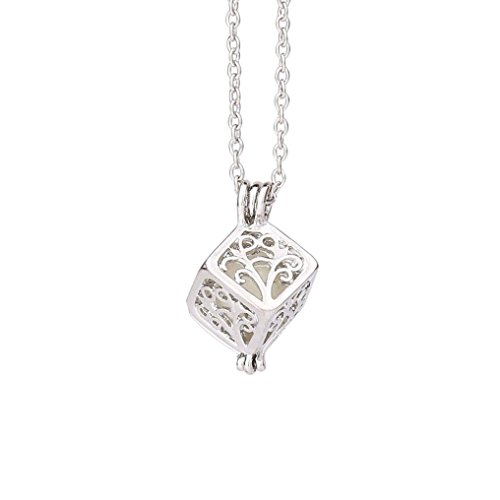 Clearance Sale!Funic Retro Design Hollow Tree of Life Cube Glow in the Dark Pendant Necklace Valentine Gift (Blue)
