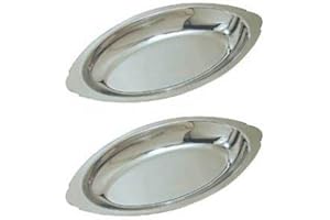 8 oz. (Ounce) Stainless Steel Oval Au Gratin Serving Dish Pan Platter - Set of 2