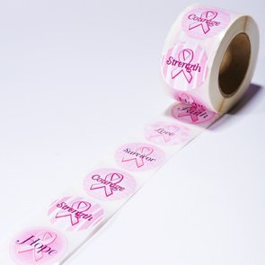 Lot Of 500 Pink Ribbon Breast Cancer Awareness Stickers Mega Roll