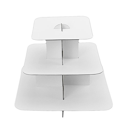 Ifavor123 White Square 3Tier Cardboard Cupcake Stand Dessert Tower