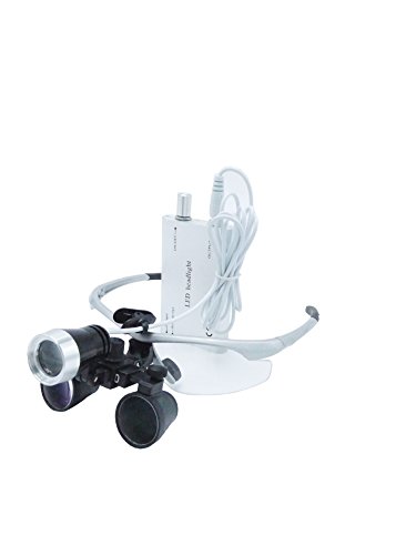 Dental Surgical Binocular Loupes 2.5X420mm Optical Glass + 3W LED HeadLight Silver by Purple-Violet
