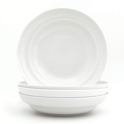 Euro Ceramica White Essential Collection Porcelain Dinnerware and Serveware, Pasta Bowls Set of 4, Inverted Rim Design, Classic White