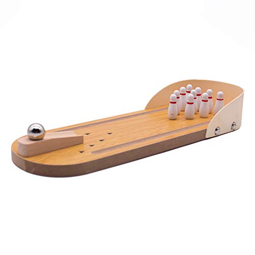 Indoor Wooden Mini Bowling Game Set - Best Family Party Desktop Toys for Kids Adults Wood Finger Hand Stress Relief and Kill Time Toys Home Office Decor Board Games Desk Tabletop Toy