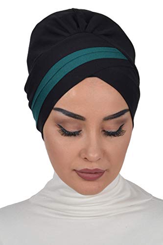 Instant Turban Cotton Scarf Head Wrap Cancer Chemo Headwear Two Colr Black Green