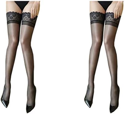 KFFYEYEUltra Thin Sheer Thigh High Rib Silky Control Top Tight, Ultra Shimmery Footed Top Stockings
