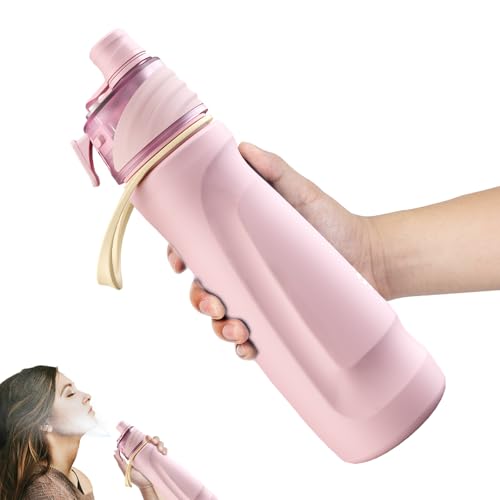 magcheer 750ml Insulated Metal Spray Water Bottle | Stainless Steel Water Bottle with Spray Mist | Leakproof Misting Drinking Bottle for Cycling Hiking Outdoor Sport Hydration Cooling(Pink)
