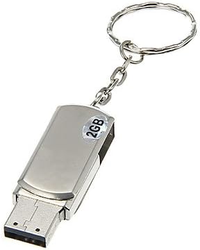 2GB Metal Material Rotating with Keychain USB Flash Drive , Silver