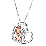 YFN Horse Pendant Necklace Jewelry 925 Sterling Silver Girls Embrace Horse Gift For Women Girls (Horse with Girl Necklace)