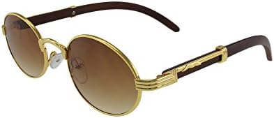 Huncho - Oval Shaped Sunglasses with Microfiber Pouch (Gold/Brown)