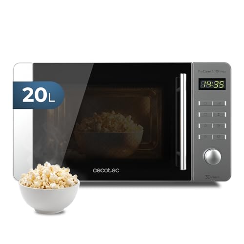 Cecotec Proclean 5010 Stainless Steel Wave Microwave. 700W, Capacity 20L, Ready2Clean Coating, 5 Operating Levels, 8 Programs, 3DWave Technology, Timer, Front Design and Stainless Steel Handle