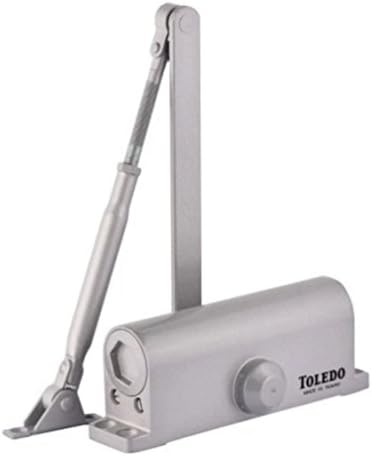 TOLEDO Door Closer Silver (Aluminum / Gray) Finish Size 4 Spring For Wood, Metal Or Commercial Glass Doors (Commercial Grade Surface Mount Door Closer) (Silver TC4 (132-187LBS))