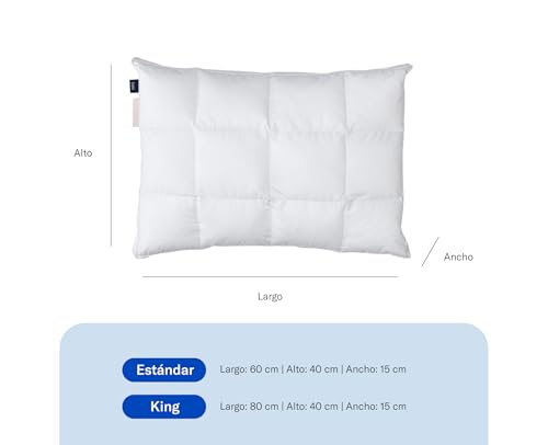Luuna Almohada Ajustable Down Alternative, tamaño Estándar. Funda 100% algodón, Alto Confort y Relleno Ajustable. Hipoalergénica y antiácaros.