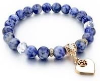 Gold Charm 8mm Sodalite Blue Stone Bracelet (Blue)