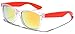 Colorful Retro Fashion Sunglasses - Translucent Clear Matte Frame - Color Mirrored Lenses - Clear & Orange